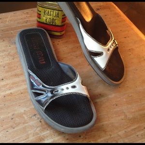 Ombré Black to white Miu Miu flat sandals